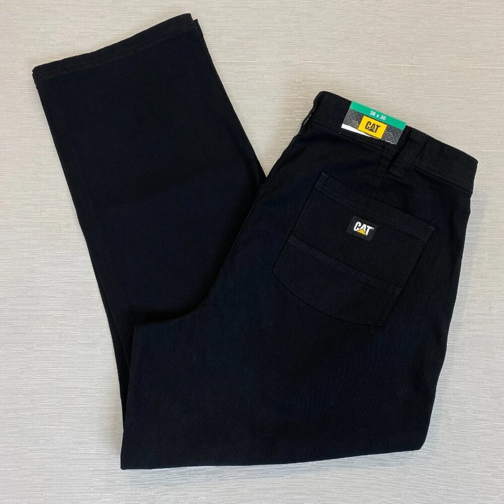 CAT Caterpillar Utility Work Pants Mens 38 x 30 Black Flex Waistband Cell Pocket